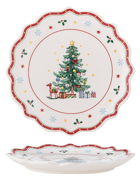 Czerwono-kremowy ceramiczny talerz do serwowania ze świątecznym motywem ø 17 cm Naive – Bloomingville