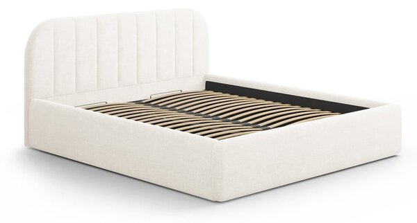 Tapicerowane łóżko dwuosobowe ze schowkiem ze stelażem 140x200 cm w kolorze kości słoniowej Juno – Windsor & Co Sofas