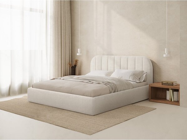 Tapicerowane łóżko dwuosobowe ze schowkiem ze stelażem 140x200 cm w kolorze kości słoniowej Juno – Windsor & Co Sofas
