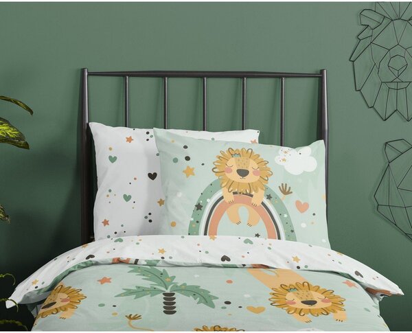 Zielona bawełniana pościel dziecięca jednoosobowa 140x220 cm Lions – Good Morning
