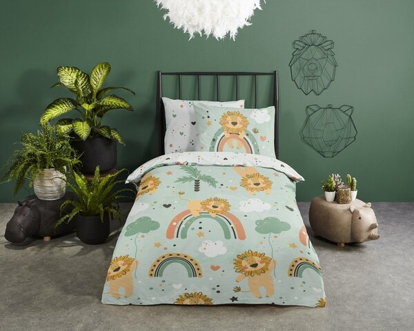 Zielona bawełniana pościel dziecięca jednoosobowa 140x220 cm Lions – Good Morning