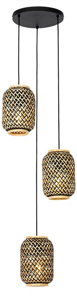 Orientalna lampa wisząca bambusowa z czarnym 3-punktowym światłem - Yvonne Oswietlenie wewnetrzne