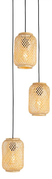 Orientalna lampa wisząca bambusowa 3-światłowa - Yvonne