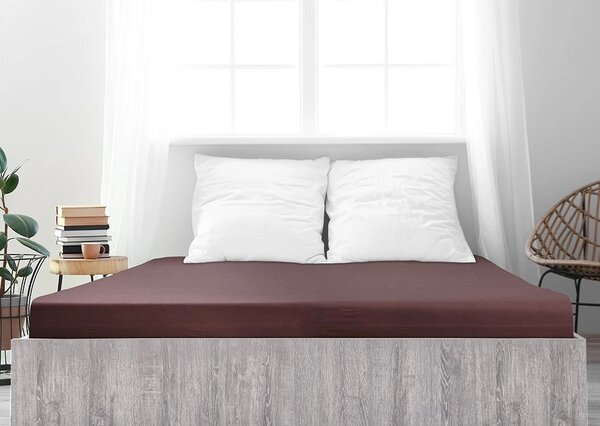 Prześcieradło jersey z mako bawełny LUXORA 90x200 cm ciemnobrązowe