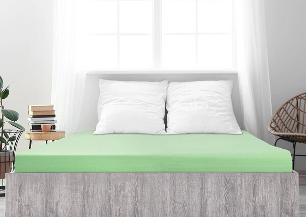 Prześcieradło jersey z mako bawełny LUXORA 90x200 cm jasnozielone