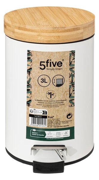 Kosz na śmieci z bambusową pokrywą NATUREO 3L, biały