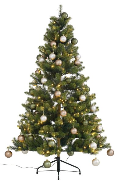 Choinka z plastikowymi bombkami, łańcuchem led i stojakiem, 150 cm