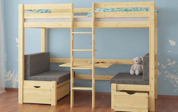 Łóżko piętrowe Montreal : Rozmiar - 90x200, Rodzaj drewna - Sosna, Wybarwienie drewna - Sosna biała