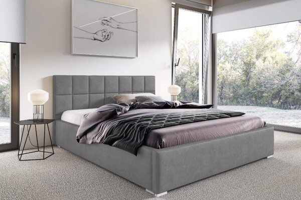 Łóżko tapicerowane pikowane z materacem Santiago 160x200 Szare  Metalowy Stelaż