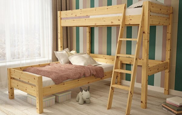 Łóżko piętrowe Summer : Rozmiar - 90x200, Rodzaj drewna - Sosna, Wybarwienie drewna - Sosna biała