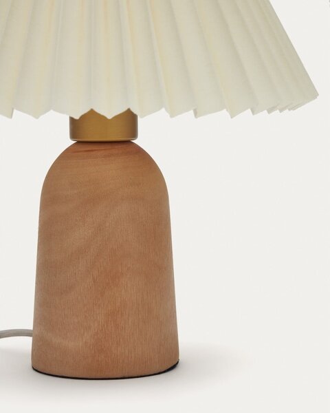 Beżowo-naturalna lampa stołowa z litego drewna kauczukowego z tekstylnym kloszem (wysokość 33 cm) Benicarlo – Kave Home