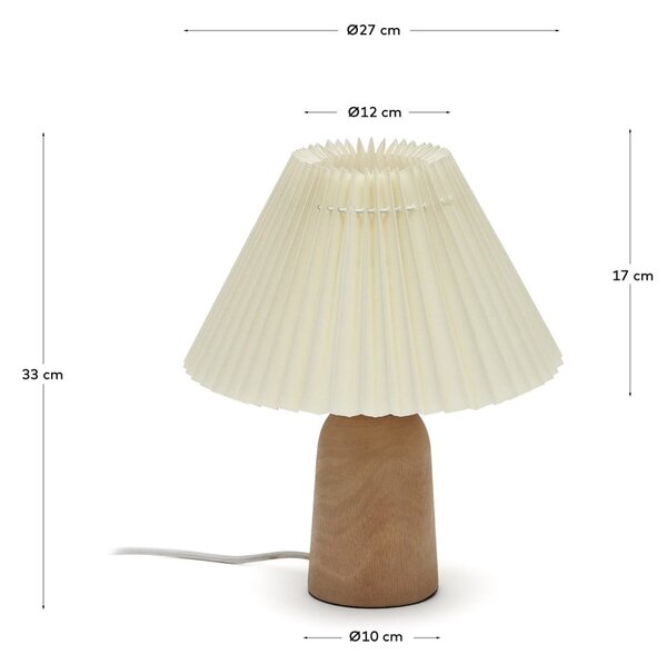 Beżowo-naturalna lampa stołowa z litego drewna kauczukowego z tekstylnym kloszem (wysokość 33 cm) Benicarlo – Kave Home