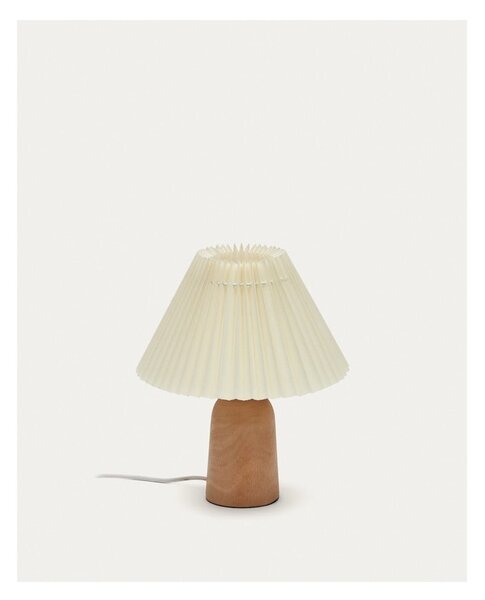 Beżowo-naturalna lampa stołowa z litego drewna kauczukowego z tekstylnym kloszem (wysokość 33 cm) Benicarlo – Kave Home