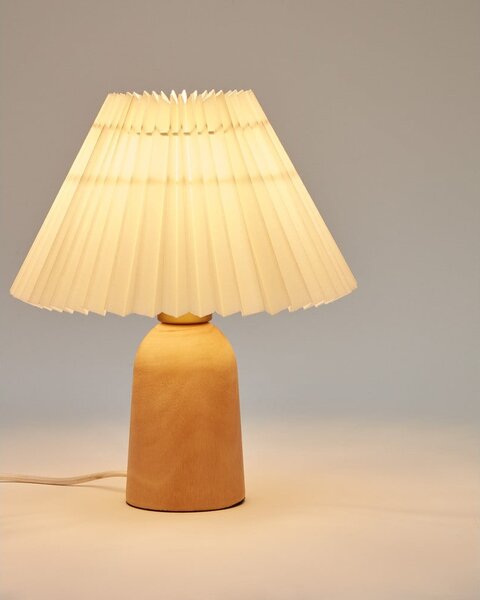 Beżowo-naturalna lampa stołowa z litego drewna kauczukowego z tekstylnym kloszem (wysokość 33 cm) Benicarlo – Kave Home