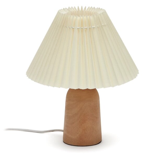 Beżowo-naturalna lampa stołowa z litego drewna kauczukowego z tekstylnym kloszem (wysokość 33 cm) Benicarlo – Kave Home