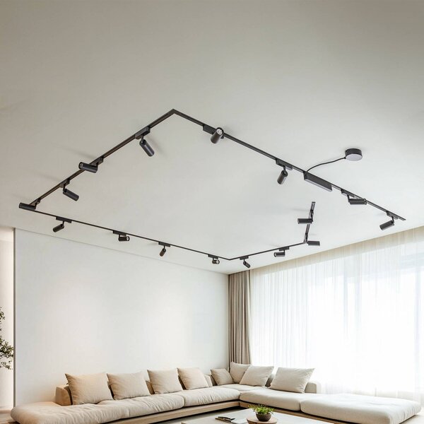 System szynowy 48 V Lumaro Spoty 16-flg. czarne Ø4cm ściemniane 48V Lindby, możliwość ściemniania, czarny, salon / jadalnia, aluminium, nowoczesny