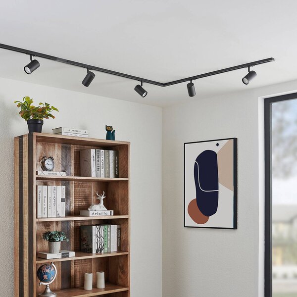 Lindby 1-fazowy system szynowy Linaro, GU10, 5-punktowy, czarny Linaro Lindby, możliwość ściemniania, czarny, przedpokój, aluminium, nowoczesny