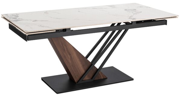 Stół Rozkładany Prostokątny REX 2 180-240 cm Ceramiczny Biały Marmur/Orzech do Jadalni Nowoczesny Loft