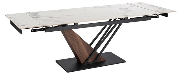 Stół Rozkładany Prostokątny REX 2 180-240 cm Ceramiczny Biały Marmur/Orzech do Jadalni Nowoczesny Loft