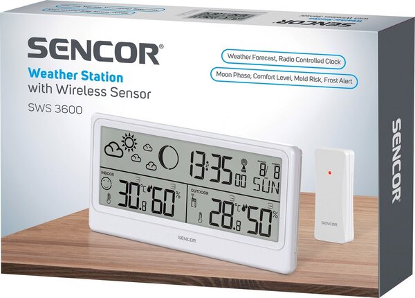 Sencor SWS 3600 Stacja pogodowa z czujnikiem bezprzewodowym, biały