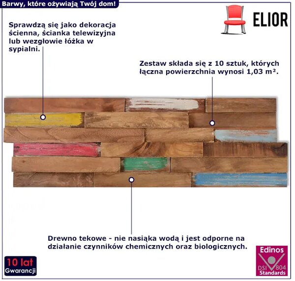 Wielokolorowe panele ścienne z drewna tekowego Z6-A34