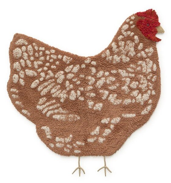 Brązowy bawełniany dywan dziecięcy tkany ręcznie odpowiedni do prania 110x100 cm Chicken – Lorena Canals