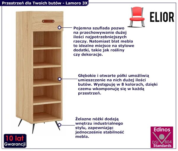 Nowoczesna szafka na obuwie dąb sonoma - Lamoro 3X