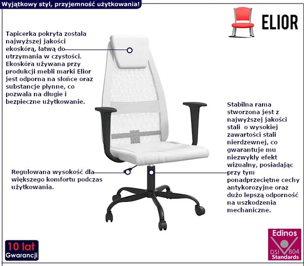 Białe krzesło biurowe z regulacją wysokości C3-L30