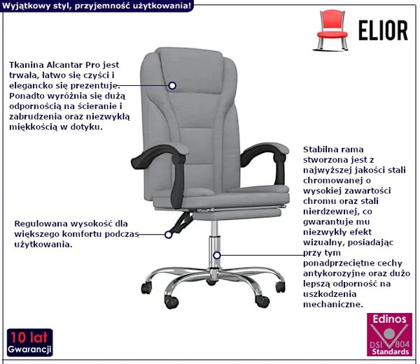 Jasnoszare krzesło do biurka z podnóżkiem T3-F62