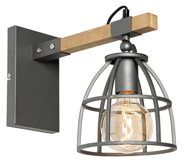 Przemysłowy Kinkiet / Lampa scienna ciemnoszary i drewno regulowany - Arthur Oswietlenie wewnetrzne