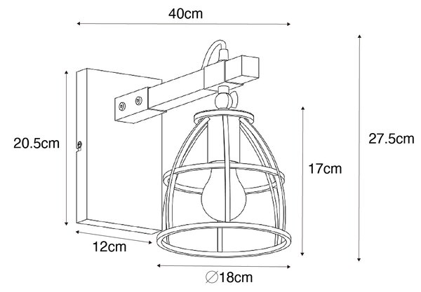 Industrialna lampa ścienna ciemnoszara z drewnem regulowana - Arthur