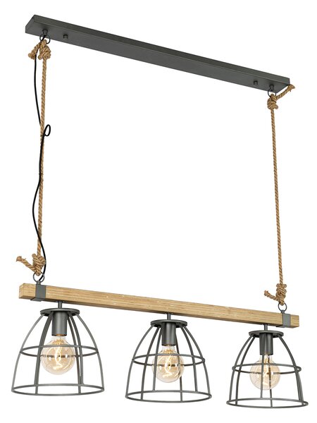 Przemysłowa lampa wisząca drewniana z ciemnoszarym 3-punktowym światłem - Arthur Oswietlenie wewnetrzne
