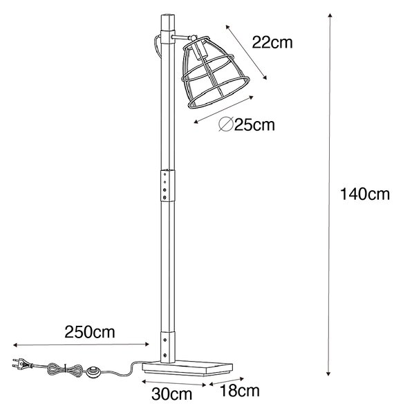 Industrialna lampa podłogowa ciemnoszara z drewnem - Arthur