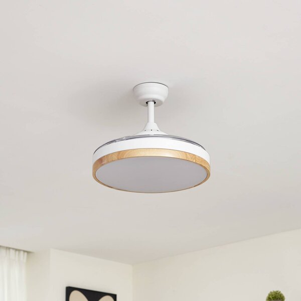 Wentylator sufitowy LED Lindby Oras, biały, DC, cichy, Ø 107 cm Oras, biały / opal, salon / jadalnia, metal, nowoczesny