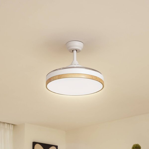 Wentylator sufitowy LED Lindby Oras, biały, DC, cichy, Ø 107 cm Oras, biały / opal, salon / jadalnia, metal, nowoczesny