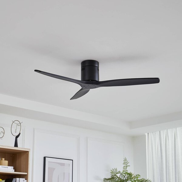 Wentylator sufitowy Lucande Vindur, czarny, DC, cichy Vindur, czarny, salon / jadalnia, metal, nowoczesny