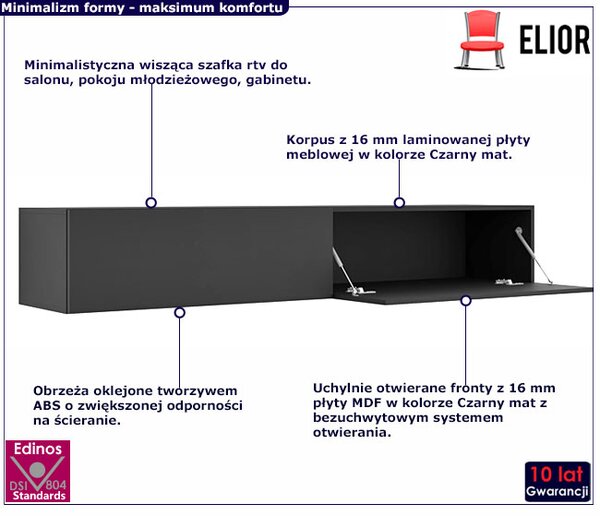 Czarna długa ścienna szafka rtv 180 cm C4-D34