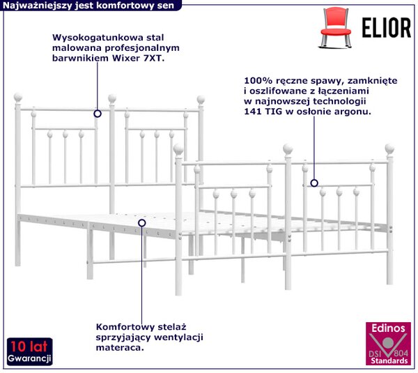 Białe metalowe łóżko industrialne 120x200 cm H4-K86