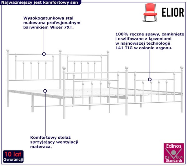 Białe metalowe łóżko małżeńskie 200x200 cm R1-A86