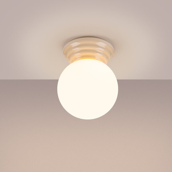 Beżowa lampa sufitowa ceramiczna ze szklanym kloszem ø 12 cm Farsa – Sollux