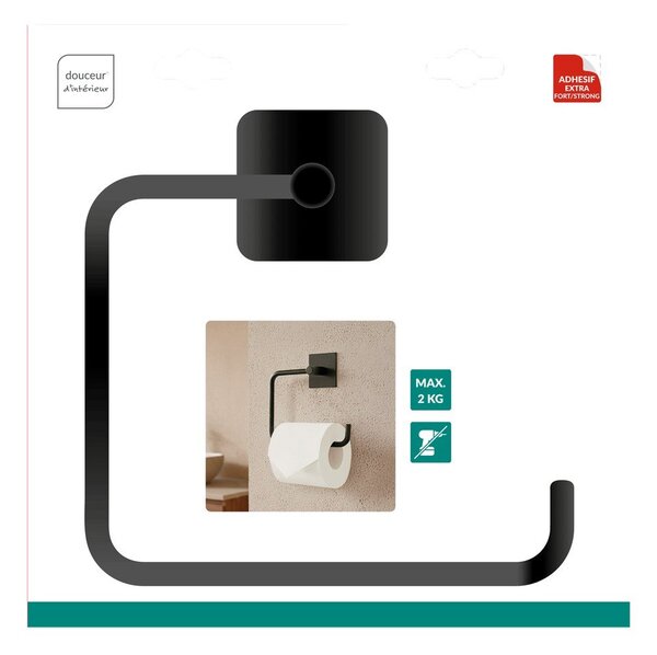 Metalowy uchwyt na papier toaletowy w kolorze matowej czerni bez wiercenia Fixeo – douceur d'intérieur