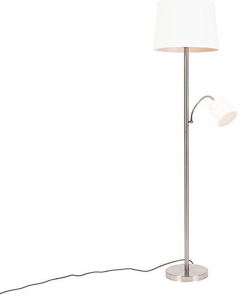 Inteligentna lampa stojąca stalowa z białym kloszem, w tym WiFi A60 i E14 - Retro