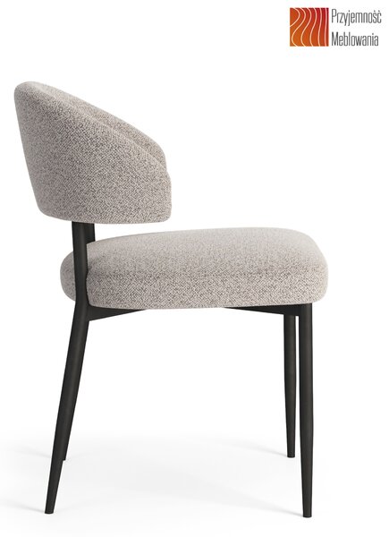 IRIS Beż Latte (tkanina Monza 60) - NOWOCZESNE KRZESŁO TAPICEROWANE BOUCLÉ DO SALONU JADALNI BIURA LOFT