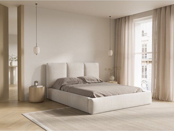 Beżowe tapicerowane łóżko dwuosobowe ze schowkiem i stelażem 180x200 cm Brody – Mazzini Beds