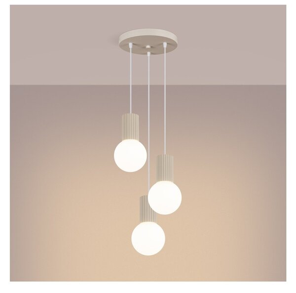 Beżowa metalowa lampa wisząca ze szklanym kloszem ø 25 cm Orbital – Sollux