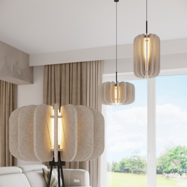 Beżowa metalowa lampa wisząca z tekstylnym kloszem ø 45 cm Elom – Sollux