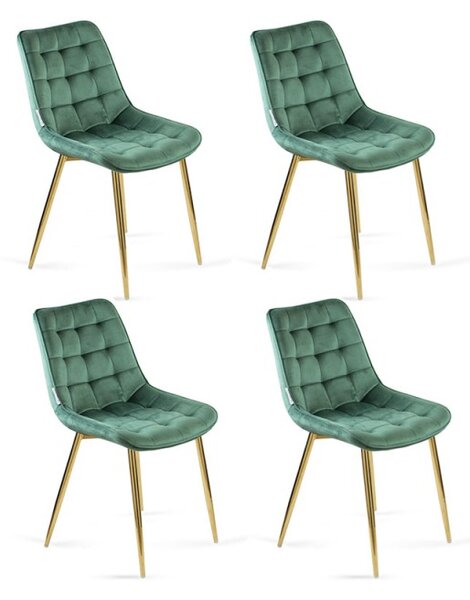 Zestaw 4 krzeseł BELLA krzesło Zielone ze złotymi nogami