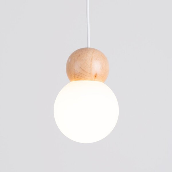 Biała/w naturalnym kolorze lampa wisząca z litego drewna ze szklanym kloszem ø 11 cm Glim – Sollux