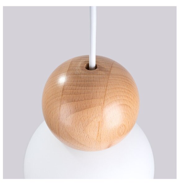 Biała/w naturalnym kolorze lampa wisząca z litego drewna ze szklanym kloszem ø 11 cm Glim – Sollux