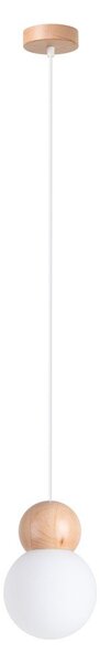Biała/w naturalnym kolorze lampa wisząca z litego drewna ze szklanym kloszem ø 11 cm Glim – Sollux